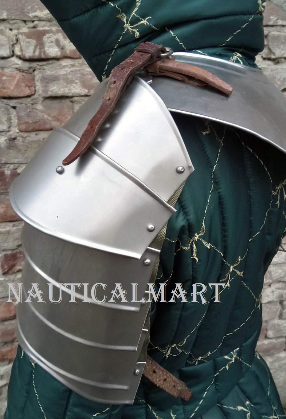 NauticalMart Pair of Warrior Pauldron & Gorget Steel Medieval Shoulder Armor LARP Fantasy Armor Costume