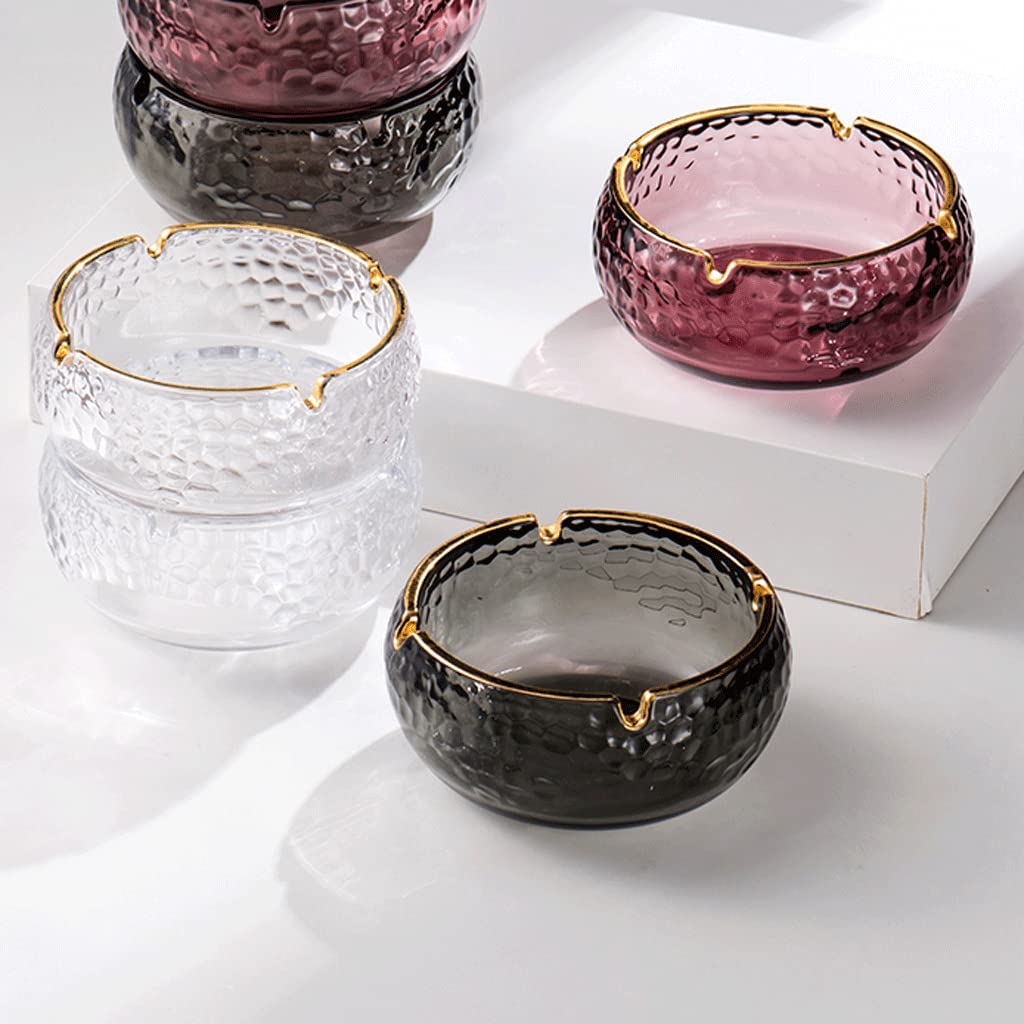 sdneNest Posacenere rotondo in vetro ondulato dipinto a mano con bordo dorato posacenere per sigari per esterni e interni, 10,5 x 6 x 5,5 cm, pratico, trasparente