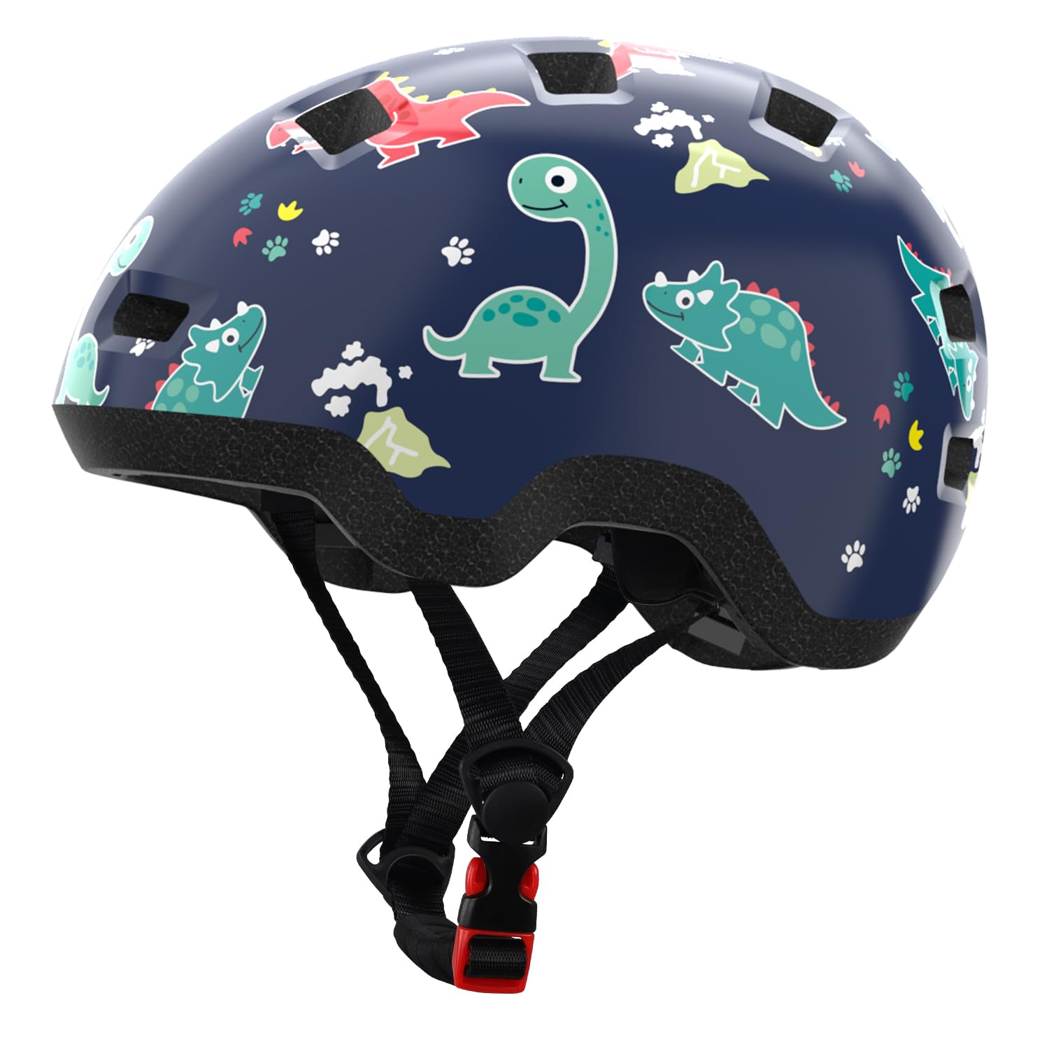 Toddler Bike Helmet Age 1-3/2-4/3-5 Years Old for Boys and Girls - Adjustable Dial Fit - with 12 Vents & Dual Liner (0.16"+0.28") (Dinosaur S 48-54cm)
