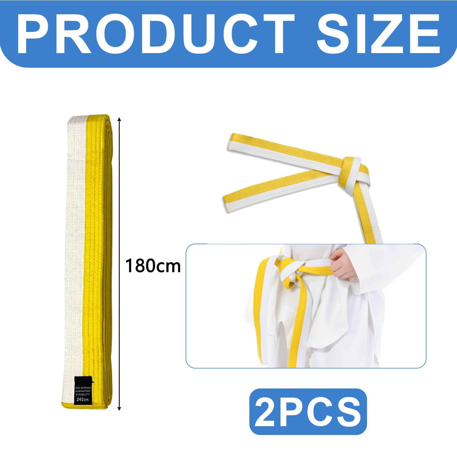 HsentimenH 2 Piezas Cinturón de Judo 180 cm, Cinturón Taekwondo Amarillo Blanco, Cinturón de Artes Marciales, Cinturones de Judo de Karate, Cinturón de Taekwondo para Artes Marciales niños