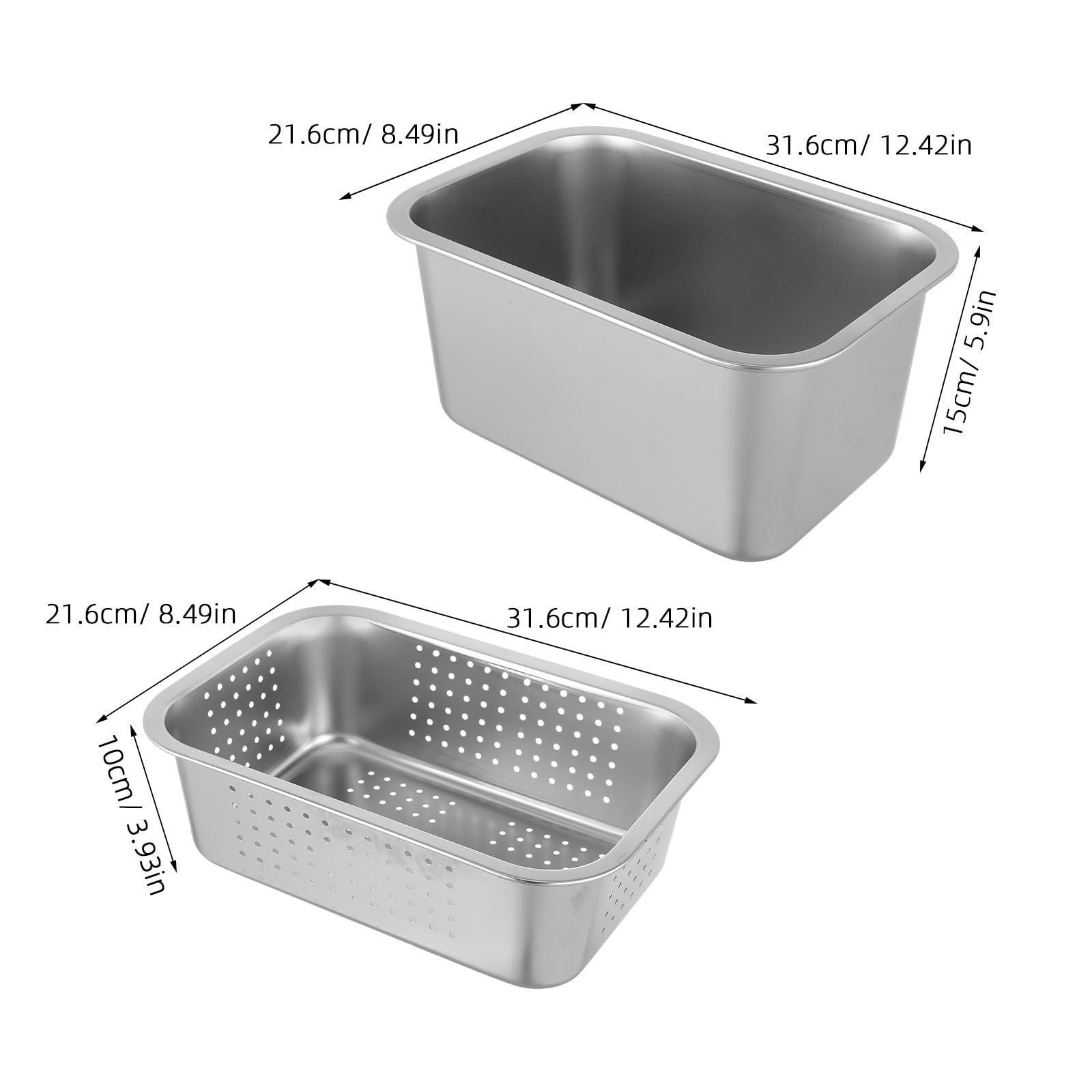 Colador Diseño Ahorra Espacio Rectangular de Acero Inoxidable y Fácil de Limpiar para Fregadero de Cocina Adecuado para Lavar y Escurrir Frutas y Verduras