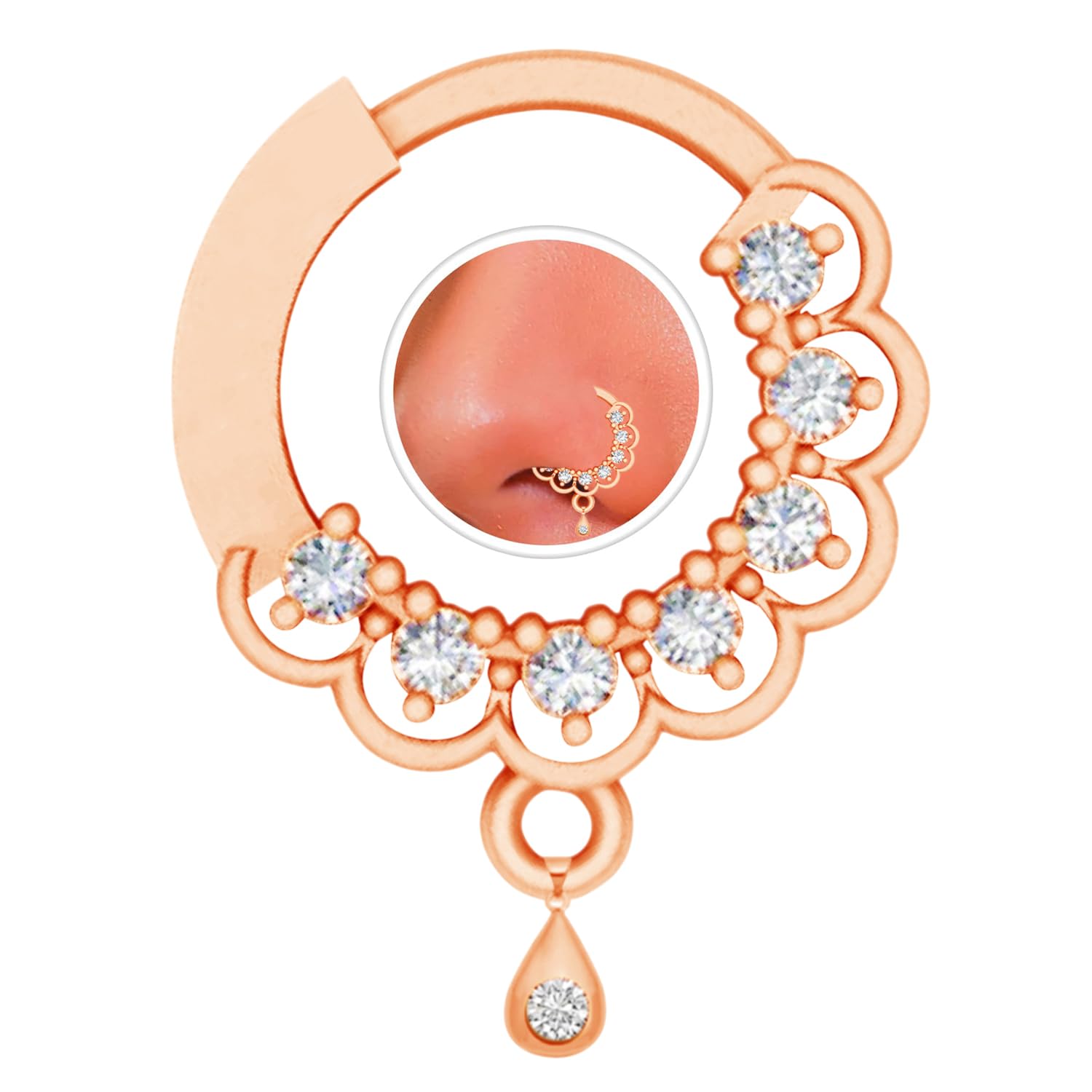 Small Size Piercing Hoop Rose Gold Ball NoseRing Nose Pin Rose Gold Nath in for Girls/Women-image-16