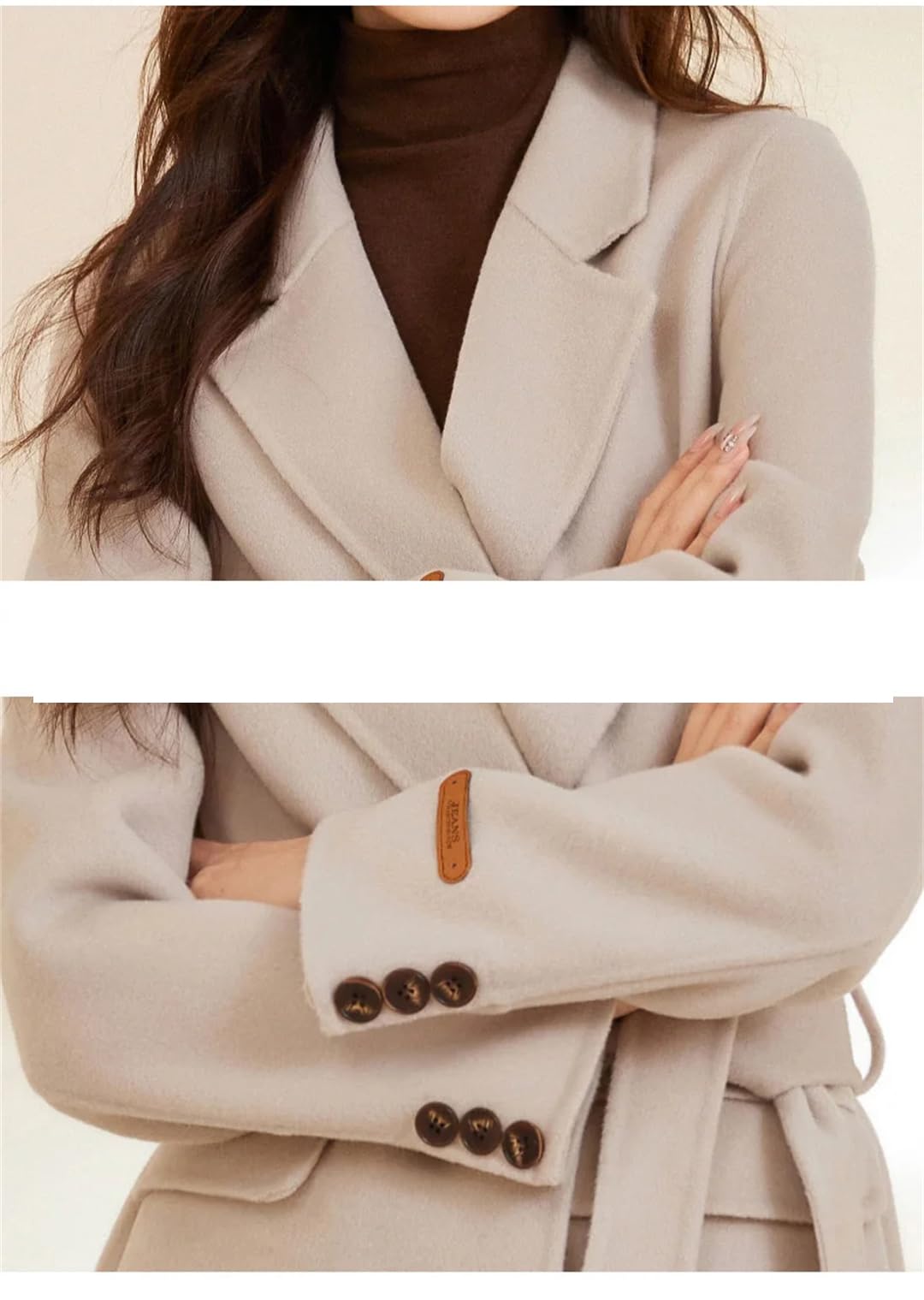Hdhdeueh Abrigos de lana para mujer con cinturón, abrigo largo de lana de doble cara, casual, formal, chaqueta de lana para oficina
