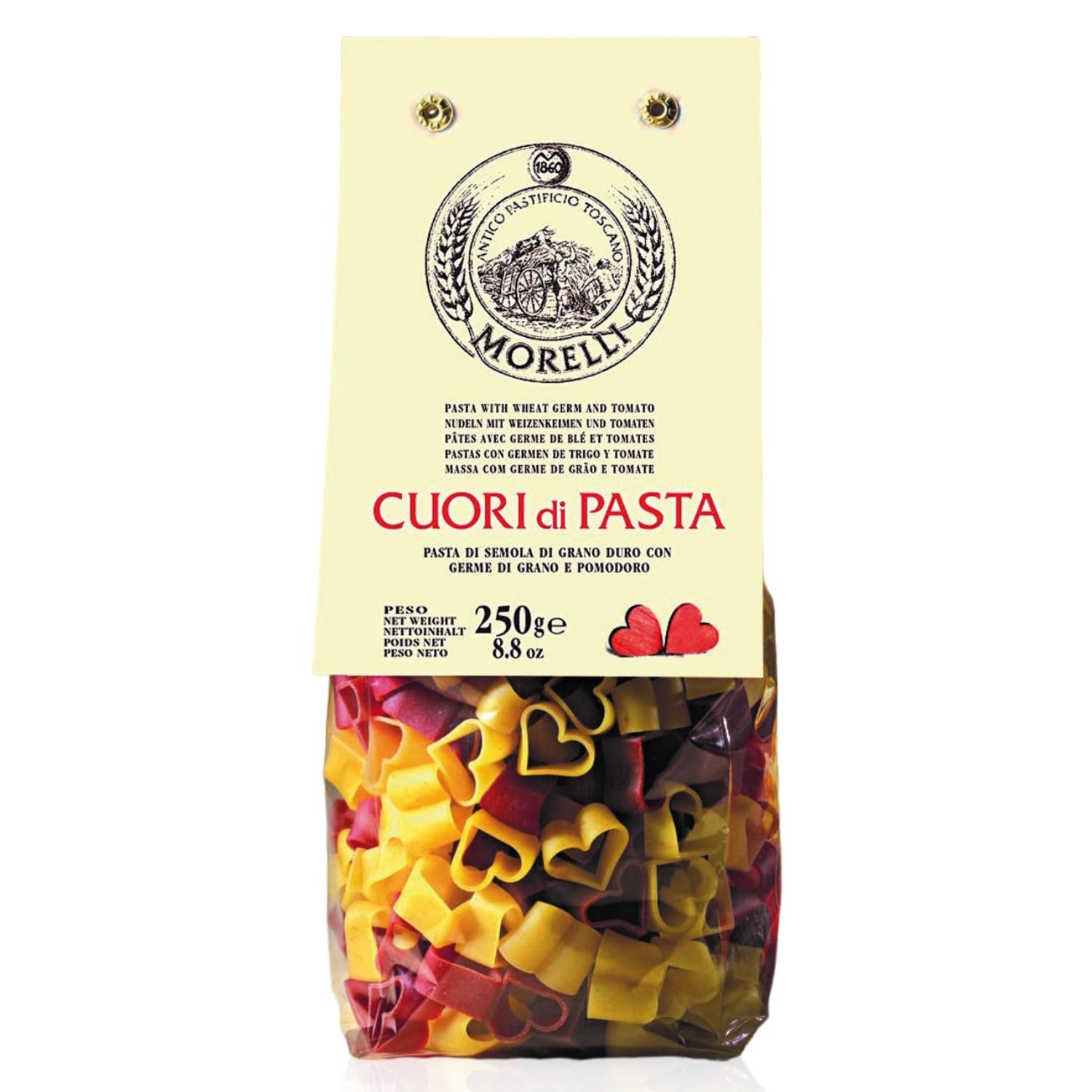 Morelli Cuori di Pasta Herznudeln 2 farbig Pasta Nudeln Italien inkl. FeinWert E-Book (12 x 250g)