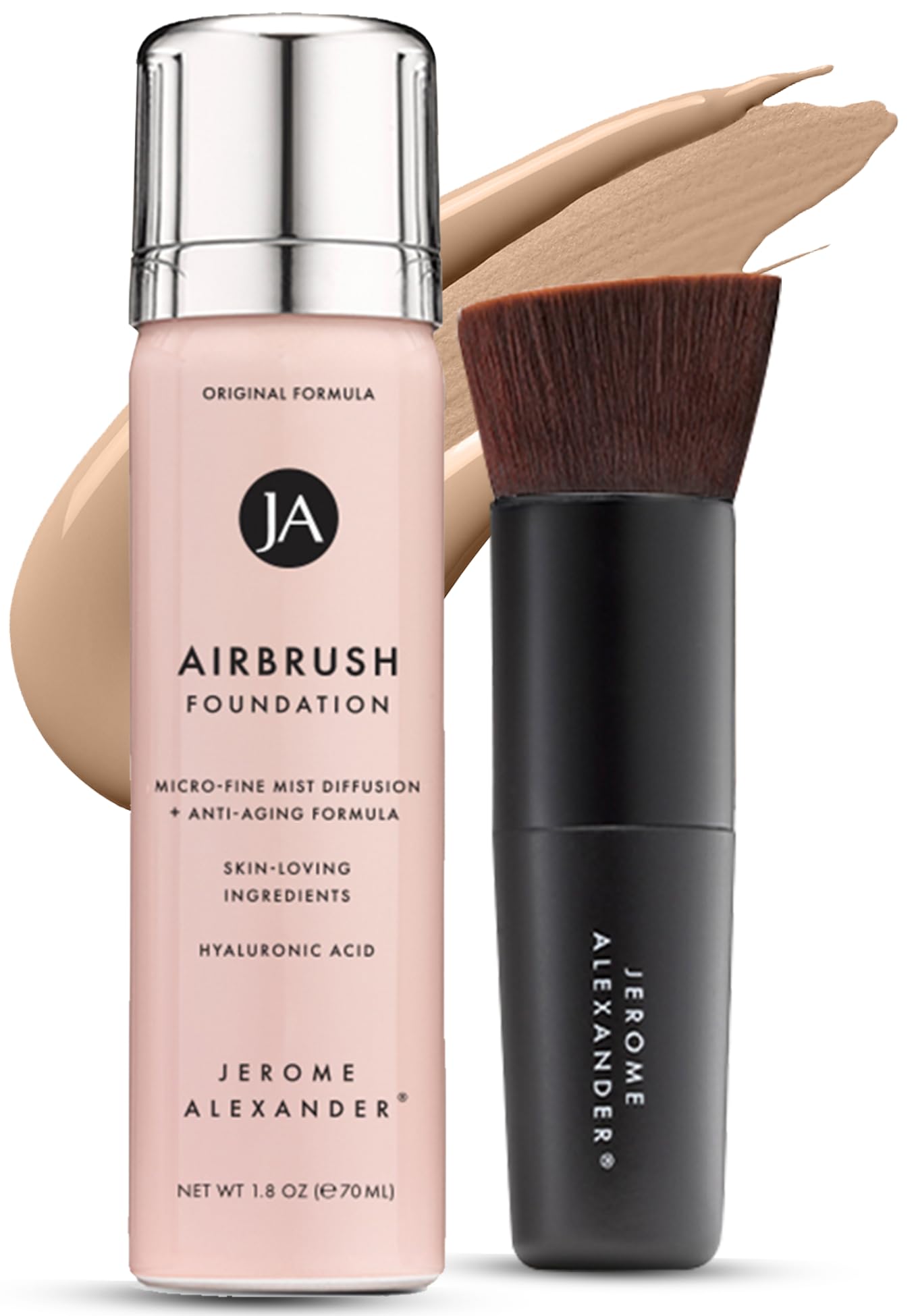 Jerome AlexanderMagicMinerals AirBrush Foundation – 2 Piece Set with Airbrush Foundation and Kabuki Brush - Spray Makeup with Anti-aging Ingredients for Smooth Radiant Skin - Warm Medium