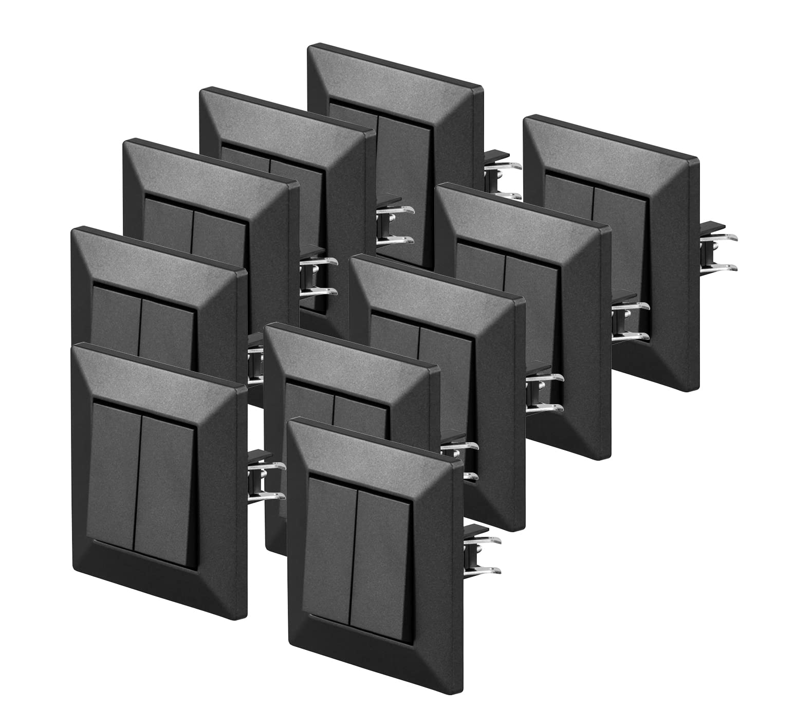 POPP® Mecanismos Interruptor Doble Conmutador Empotrable SERIE ENKEL de Pared *con Marco*, 10A 250V IP20, con Bornas Automáticas (10, Negro-doble-conmutados)