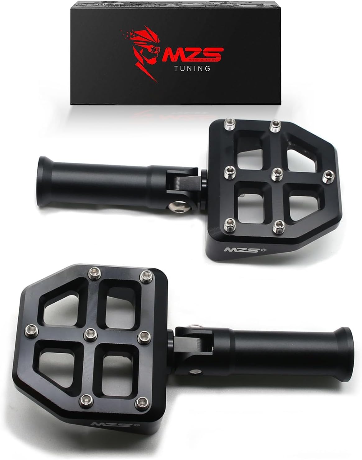 MZS Motorcycle Passenger Foot Pegs, Softail Rear Footpegs MX Wide Footrest Support Mount Kit CNC Black Compatible with 2018-2025 Fatboy Sport Glide Street Bob Deluxe Heritage Slim Breakout Low Rider