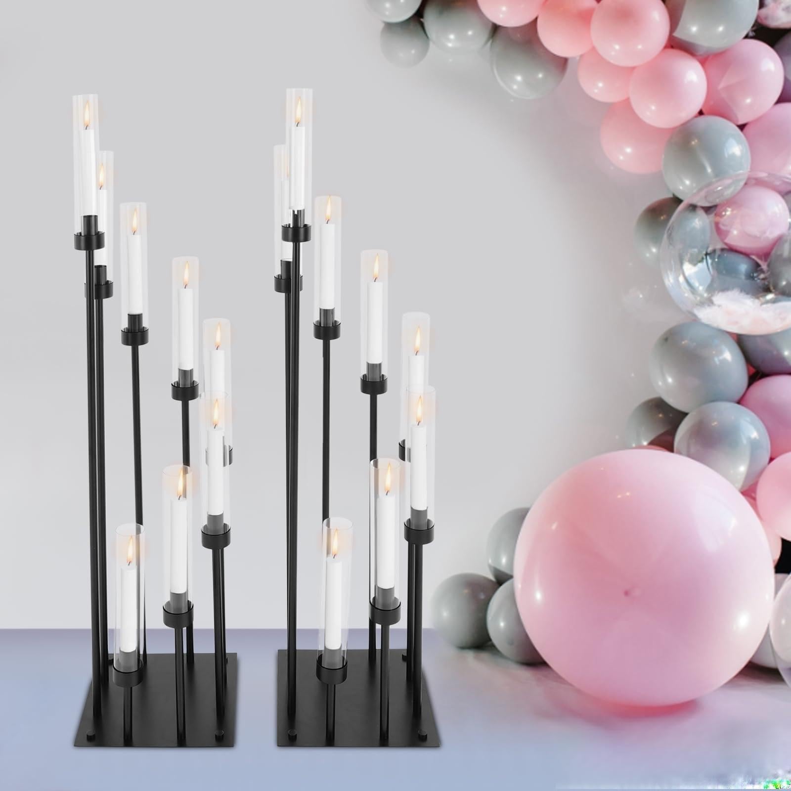 Lot De 2 Bougeoirs À 8 Branches, Centres De Table pour Bougies, avec Abat-Jour en Acrylique De Protection, Candélabres en Métal Noir pour Décoration De Mariage, Dîner Et Fêtes