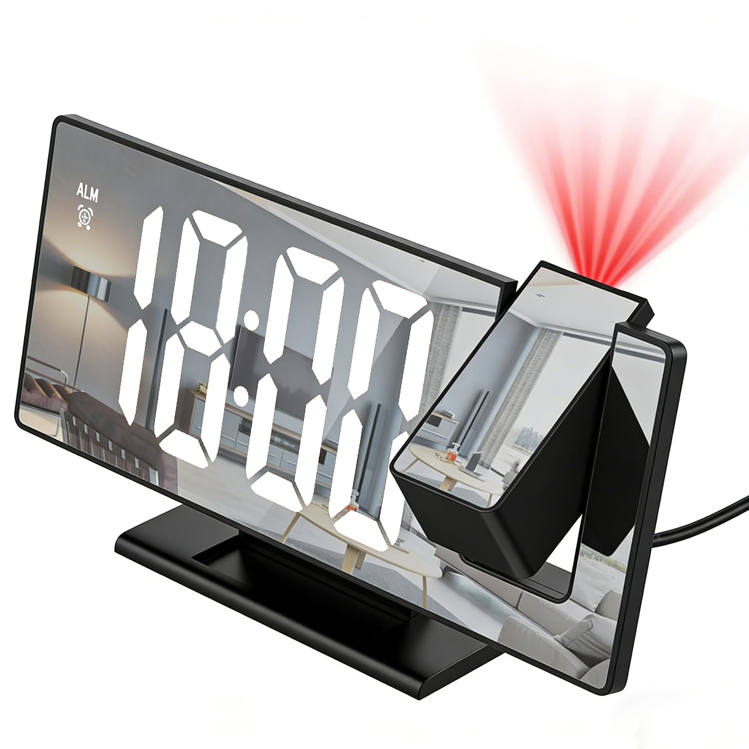 Kimroxi Digital Alarm Clock Projection Alarm Clock Electronic Mirror Clock with LED Screen 12/24H Temperature Snooze Function Brightness Adjustable for Bedroom Home Office(Adapter Not Included)