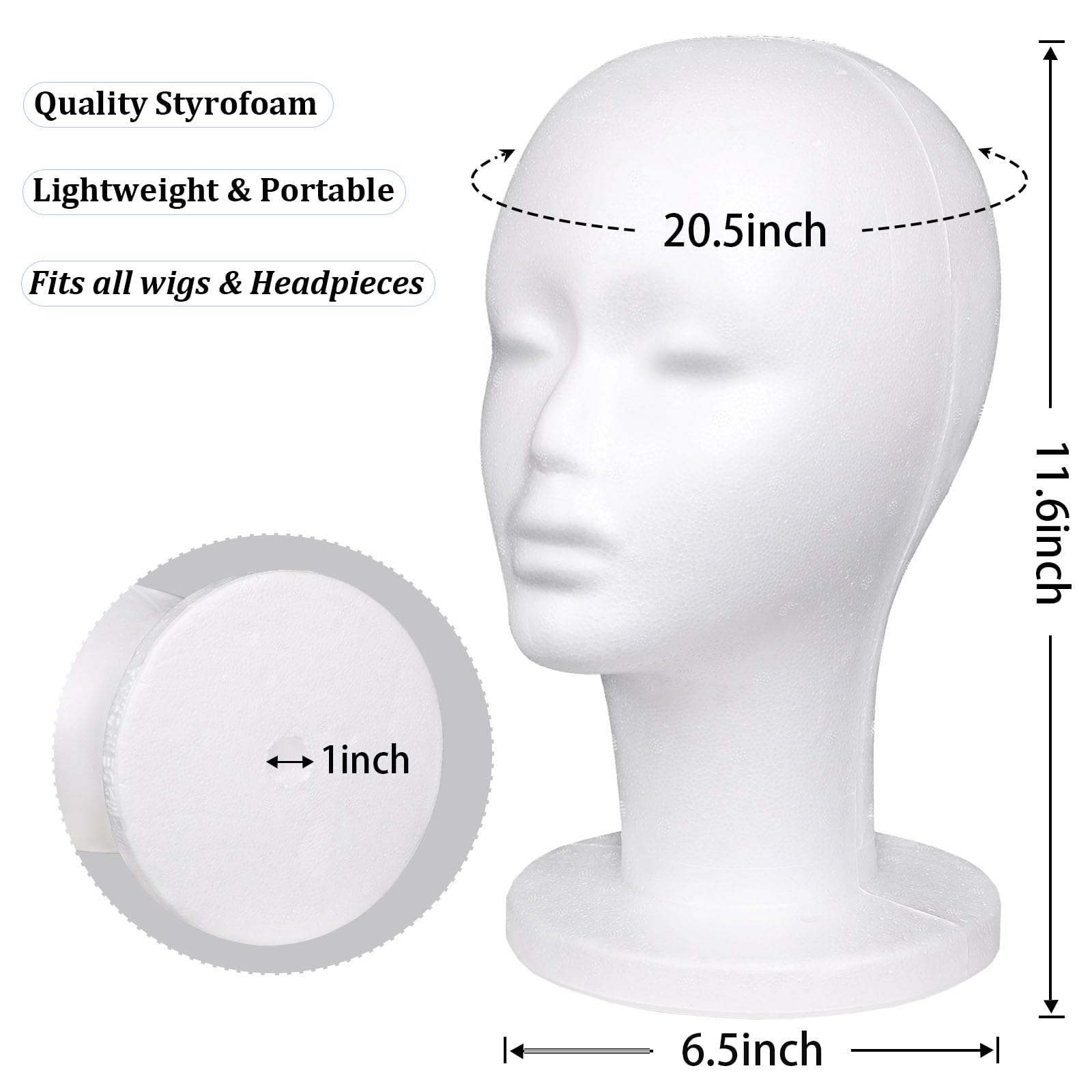 Tête de perruque en mousse de polystyrène pour femme, support de coiffure, 3 pièces