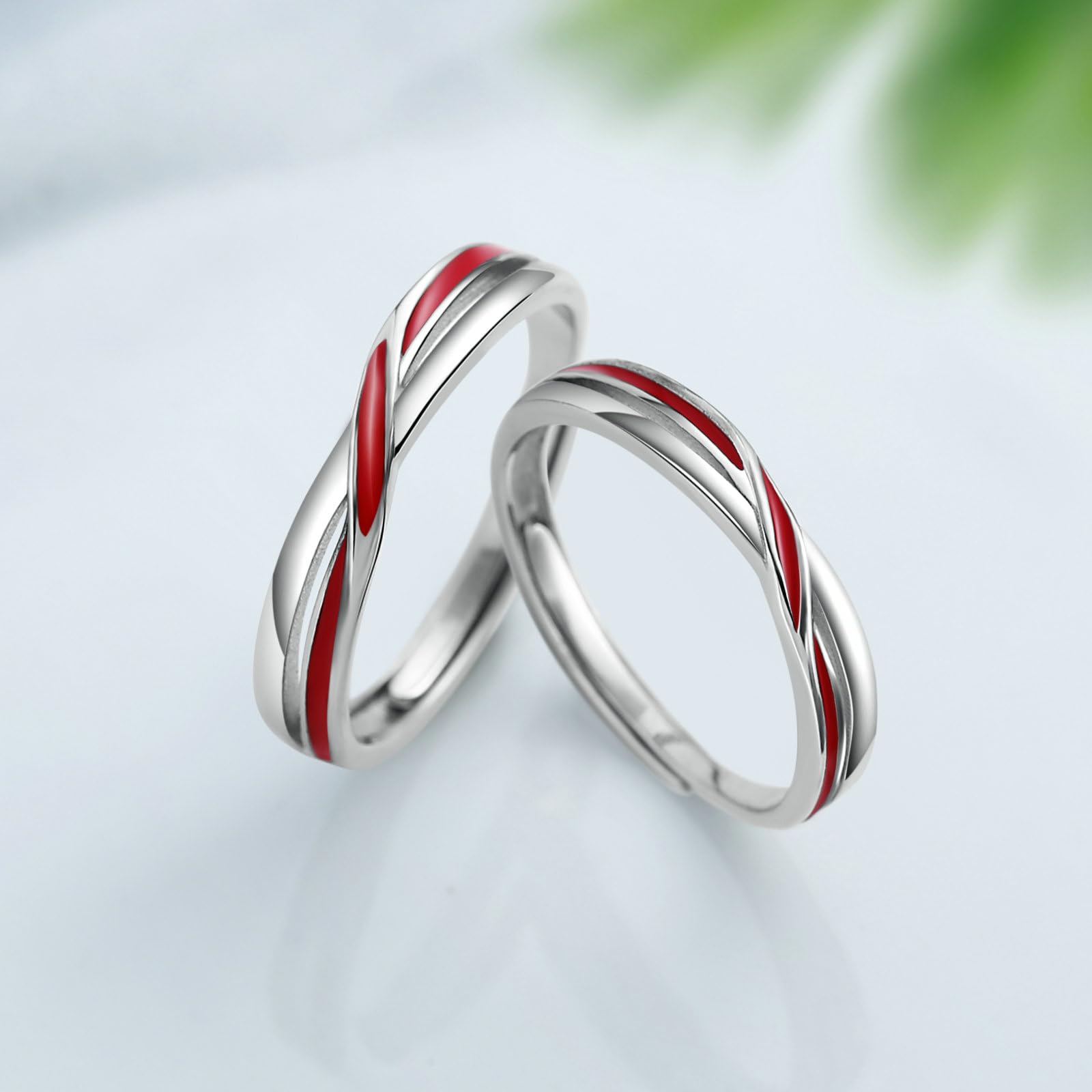Anello, Anello Uomo Argento con La Linea Rossa Argento Sterling Nozze Anelli Regolabili per Uomo e Donna