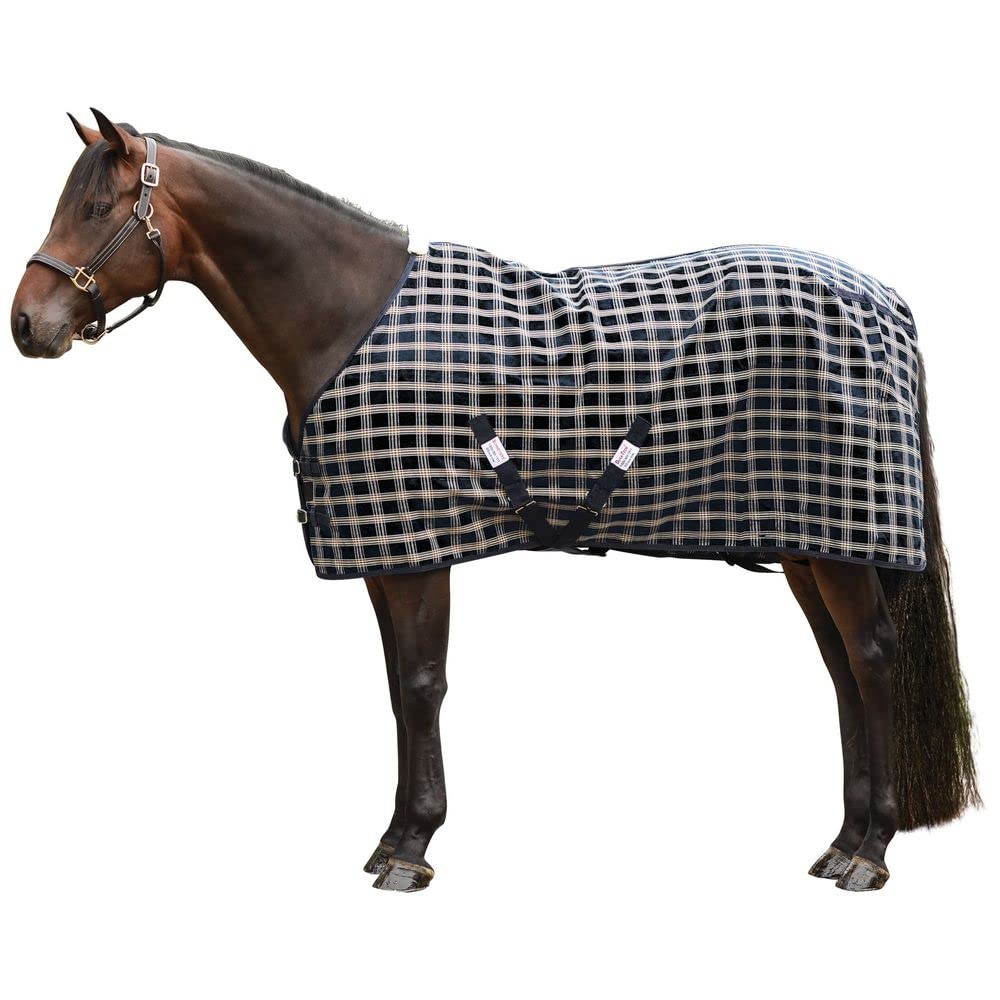 Dura-Tech Ripstop Poly Plaid Horse Stable Sheet | Color Black/Tan Plaid | Size 76 | High Durability | Full Coverage | Multi-Purpose Use | Comfort-Enhanced | Superior Fit