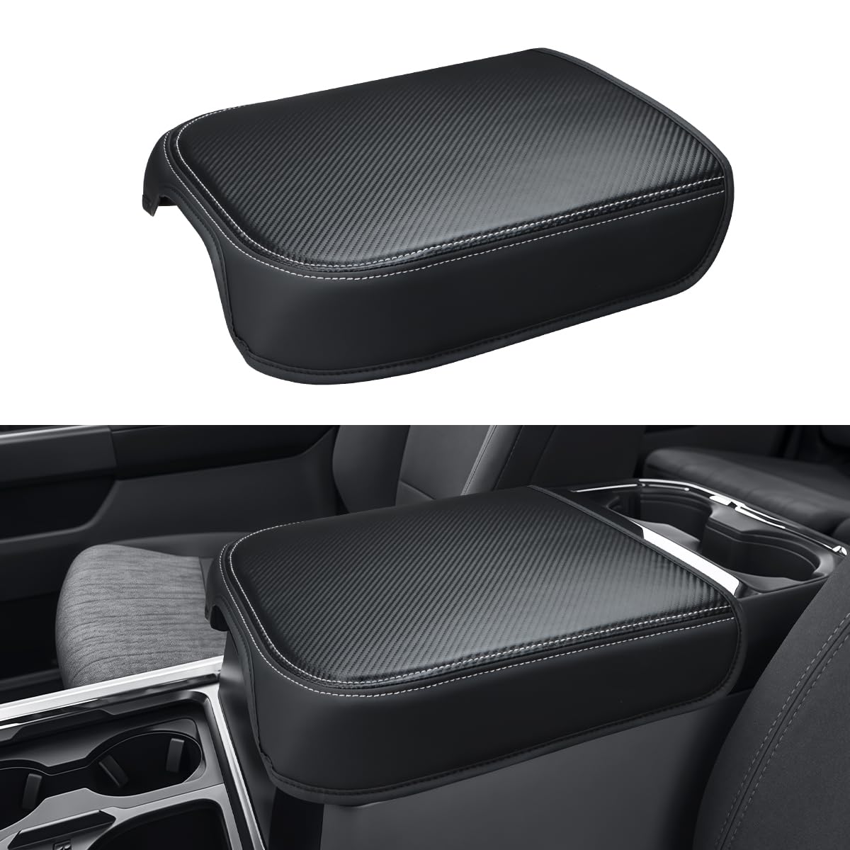 INTGET Center Console Cover for 2026 Ford F250 F350 F450 F550 Super Duty Accessories 2023 2024 2025 XLT Car Interior Armrest Arm Rest Leather Middle Cushion Lid Pad Protector(Fit Bucket Seat Only)
