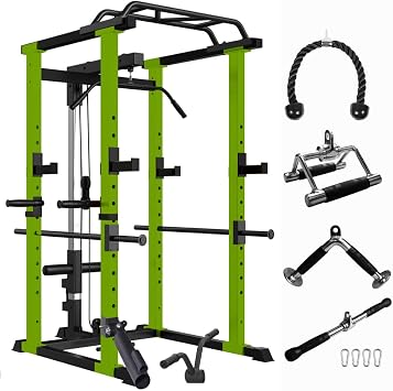 Adjustable Power Cage Home Gym with Pull-Up Bar and Safety Bars, Heavy Duty Steel Squat Rack for Strength Training