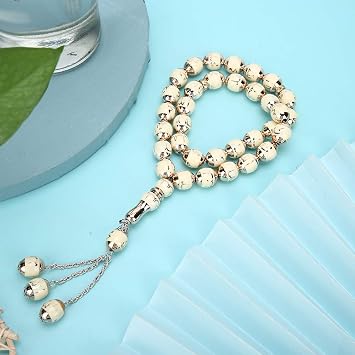 HEEPDD Muslim Prayer Beads 35cm Length 12mm Beige Tasbih Bracelet 33 Beads Accurate Dhikr Counting for Daily Salah Focus Spiritual Meditation Tool
