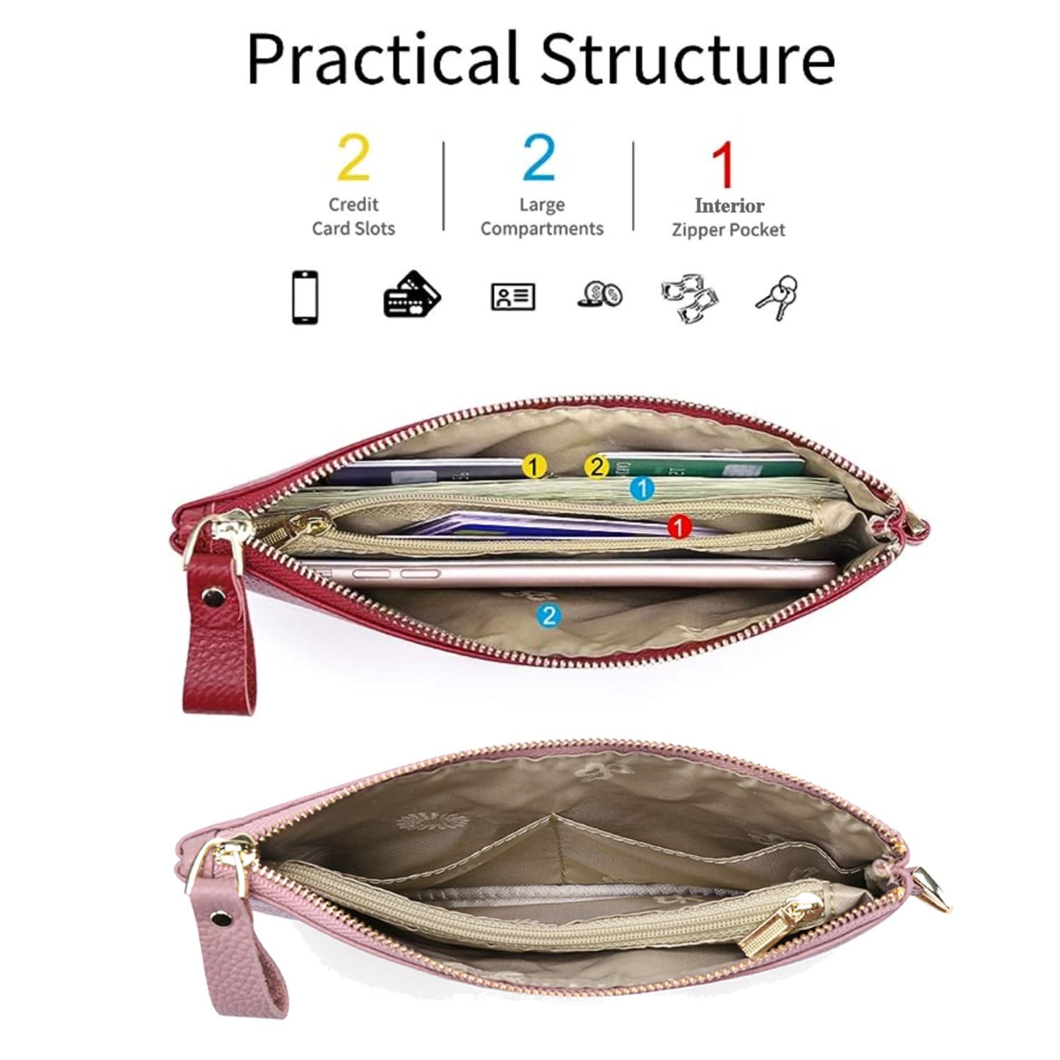 Tapp Collections Women's Wristlet Clutch Slim Leather Wallet RFID Blocking Pouch - Black