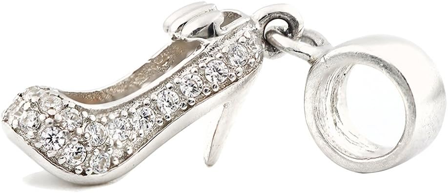 Cute Women Crystal High Heel Shoe Pendant 925 Sterling Silver Charm Jewelry Gift