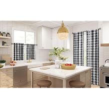 Treatmentex Buffalo Check Curtains and Kitchen Tier Curtains, Black
