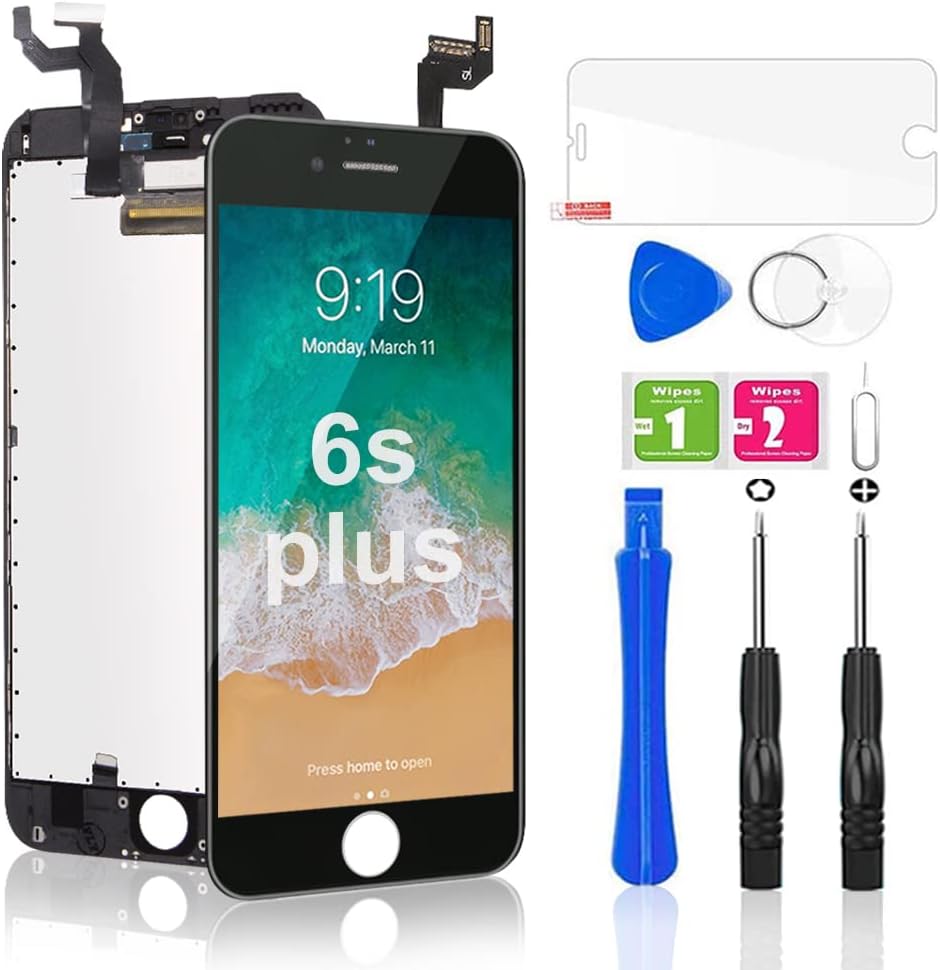 YOXINTA Screen Replacement for iPhone 6s Plus Black 3D Touch Screen LCD Digitizer Replacement Frame Display Assembly Set with Repair Tool Kits(6s Plus, Black)