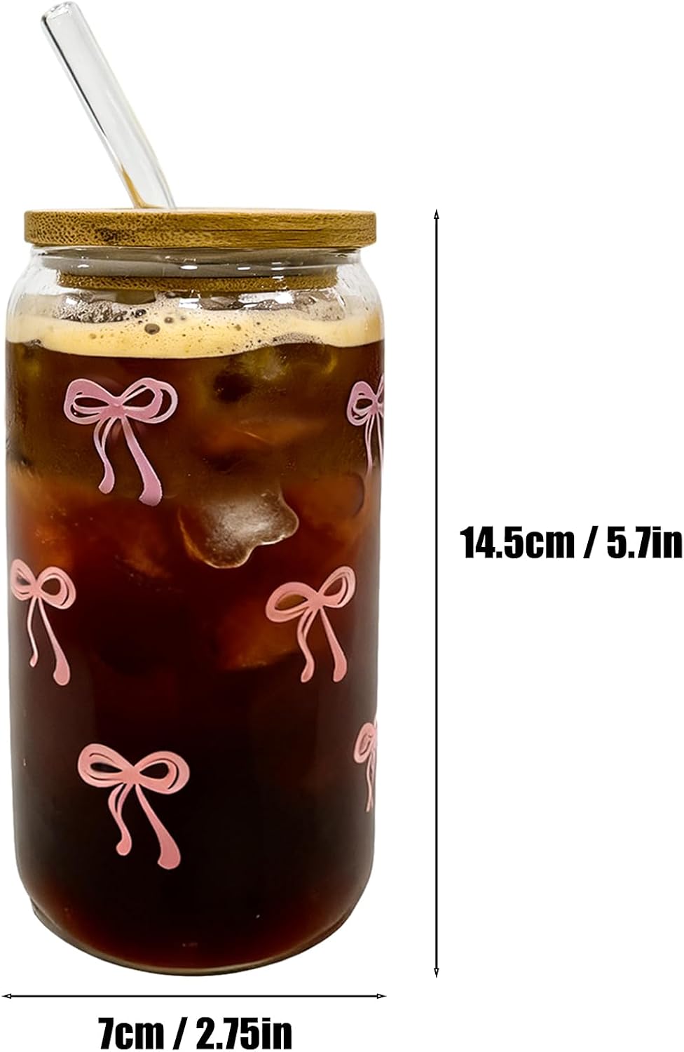 FXK 16 oz Glass Cups, Drinking Glasses with Bamboo Lids and Straws