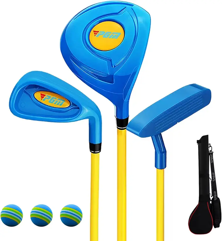 PGM Conjunto infantil de taco de golfe – pode bater bolas de verdade, inclui tacos de madeira, ferro e putter, ótimo para meninos e meninas iniciantes, conjunto de treinamento instrucional
