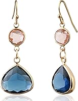 Desnuage Sapphire Blue Dangle Earrings with Blue Topaz & Rose Gold - Handmade Aquamarine Drop Earrings for Women