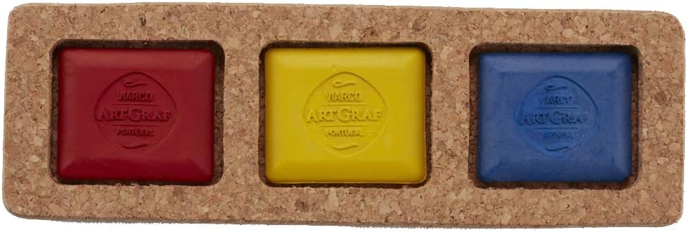 Art Graf Artist Water Soluble Tailors Chalk Set of 3 Rich & Intense (Cork Box), Primary Color 3 Pc Set