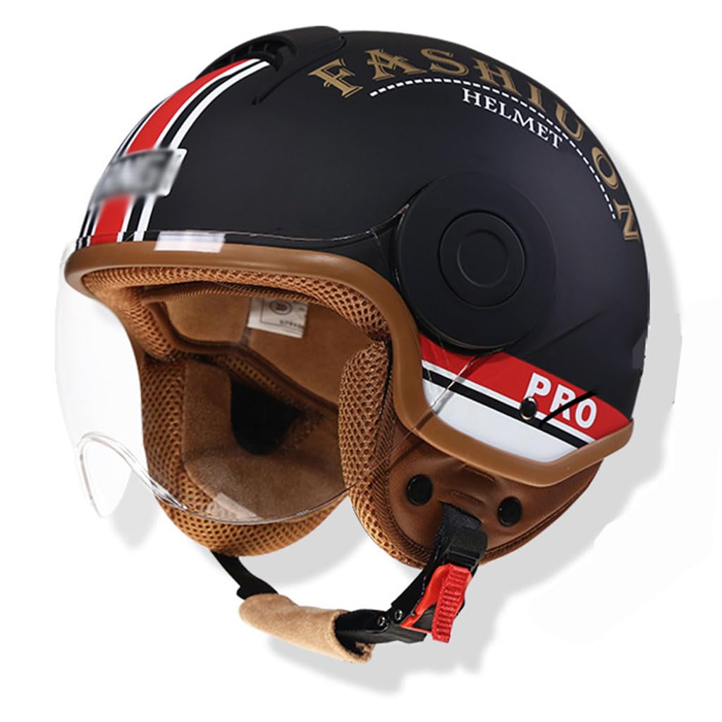 NURCIXRetro Motorcycle Open Face Helmet, DOT Approved 3/4 Vespa Half Helmet, Adult Women Men Multicolor Helmet, Moped Jet Bobber Pilot Sport Breathable Scooter Helmet with Sun Visor