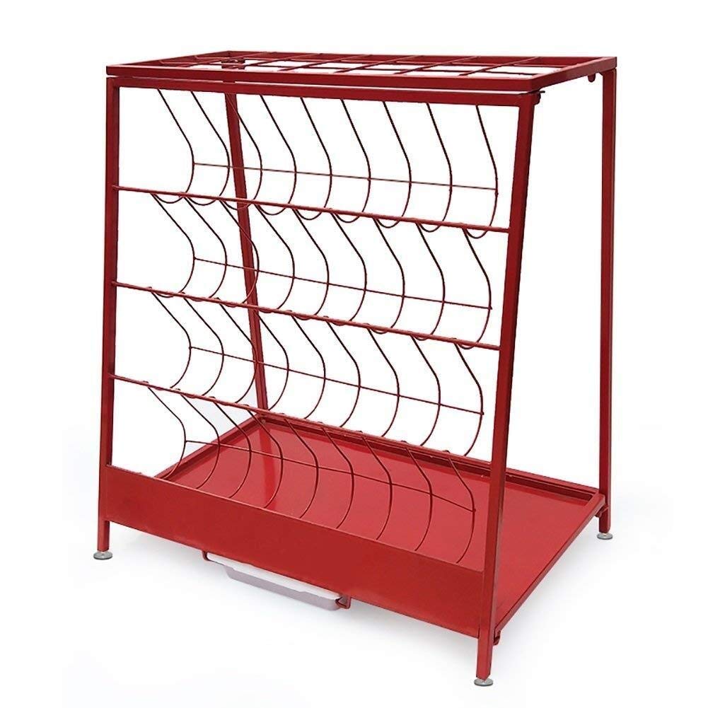 Porte-parapluie en fer rouge trapézoïdal pour organiser l'entrée de bureau