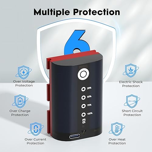 Miniatura 6 de LP LP-E6, LP-E6N Batería de 2 paquetes de 2600mAh con carga USB-C, pantalla LED, baterías de repuesto para Canon EOS R6 R5 R 90D 80D 70D 60D 60DA 6D