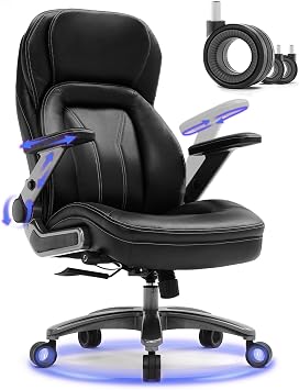 Ylzyxal Office Chair, Big and Tall Desk Chair with 5D Adjustable Arms, Lumbar Airbag Support, 90-125 Rocking Function, PU Leather Ergonomic Computer Chair with Flip-Up Armrests for Home Office