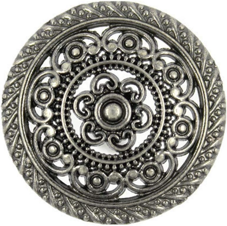 Bezelry 8 Pieces Metal Lacework Filigree Metal Shank Buttons. 30mm (Gray Silver)