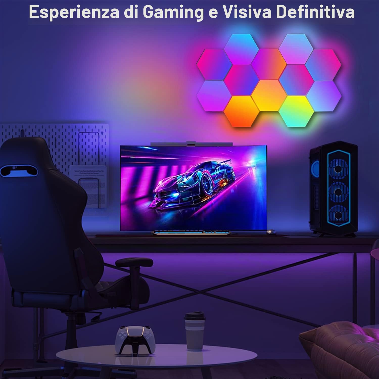 Pannelli LED Gaming RGBIC, Applique LED da Parete Casa Smart Funziona con Alexa e Google Assistant, Lampada Gaming LED Esagonali da Muro Controllo Vocale e App, Sincronizza con la Musica,10 Pannelli