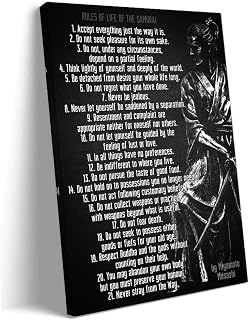 Japanese Samurai Wall Art Framed Life Rules Wall Art Quotes Prints Black Motivational Poster For Room Decor Framed (12x18 inch)