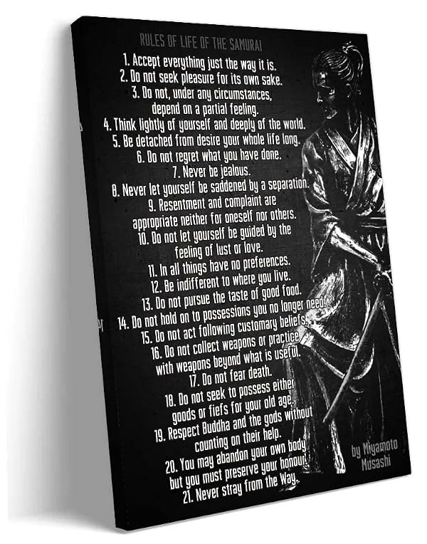 Japanese Samurai Wall Art Framed Life Rules Wall Art Quotes Prints Black Motivational Poster For Room Decor Framed (12x18 inch) by Anypicrt - Used condition - US$26.05