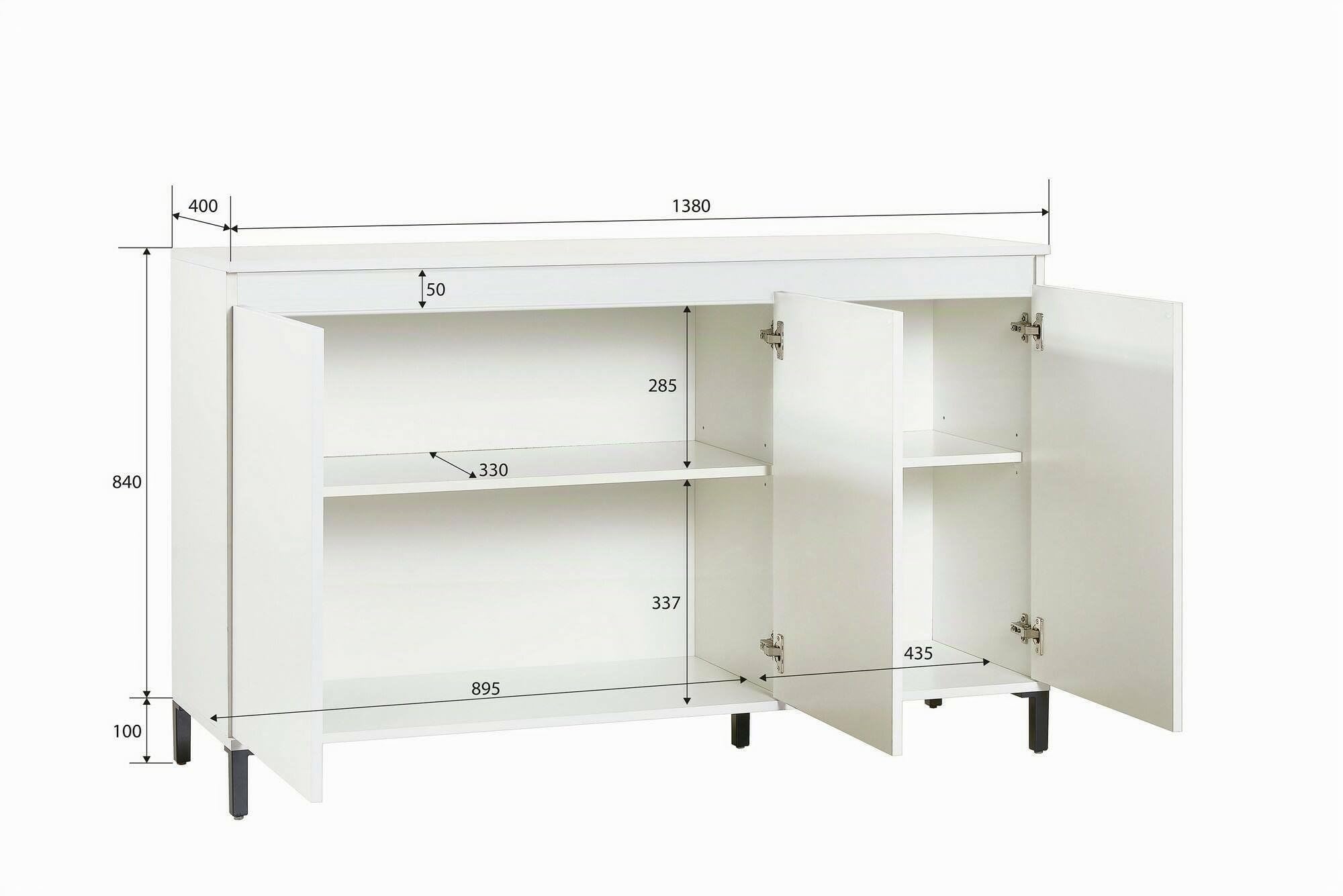 Dmora - Credenza Nyandeni, Buffet da soggiorno, Madia da salotto, Dispensa da cucina, Made in Italy, 138x40h90 cm, Bianco lucido e Antracite