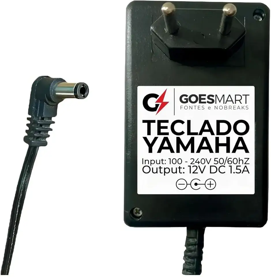 Fonte Carregador 12V 1,5A para Teclado Yamaha PSR-E223, Bivolt Automático 100-240V, Adaptador de Energia, Preto