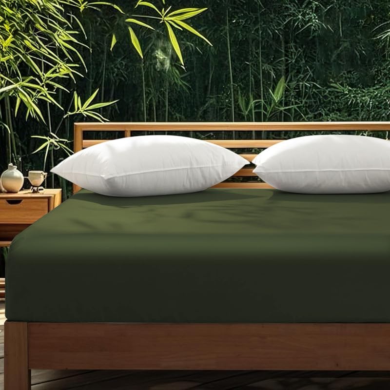 Gezu Baumwollesatin Spannbettlaken 180x200cm Mako Satin Grün Olivgrün | Weich Hypoallergen Thermoregulierend Spannbetttuch Bettlaken 180x200cm Spannbettlaken Baumwolle Sommer für bis 30cm Matraze