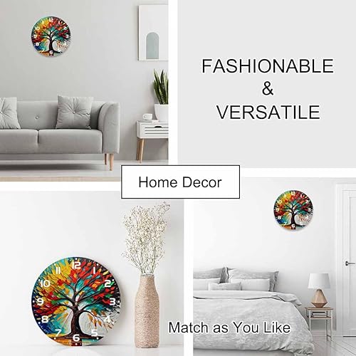 Miniatura 5 de Reloj de pared de árbol de pintura al óleo, moderno, estilizado, funciona con pilas, silencioso, sin tictac, decorativo para el hogar, cocina, sala