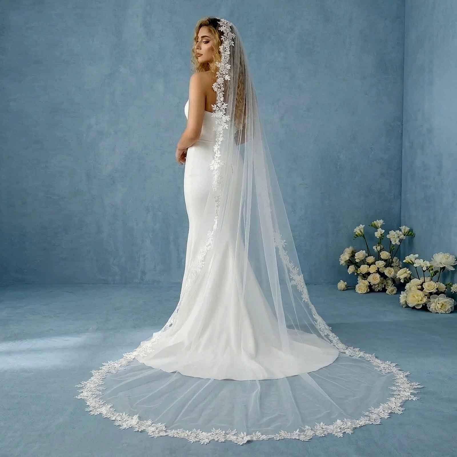 Braut-Schleier 3 Meter Weich Hochzeits-Schleier, Braut Hochzeit Softtül Einlagiger Hochzeits-Schleier Brautschleier-Spitze-Stickerei-Braut Liefert