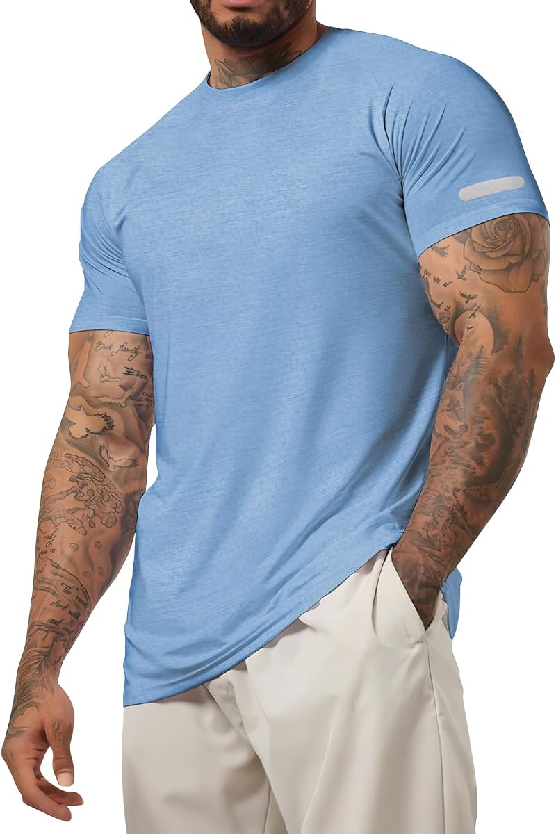 Camiseta informal para hombre, camisetas atléticas de secado rápido que absorben la humedad, ajuste regular, para entrenamiento en gimnasio, disponibles en tallas grandes y altas