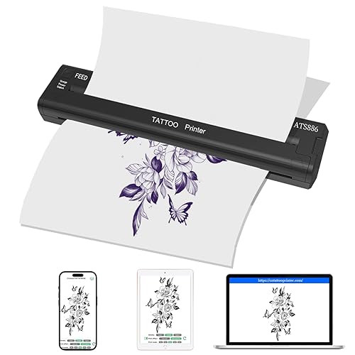 YILONG Impresora de plantillas de tatuajes, mini impresora portátil para tatuajes USB, inalámbrica, Bluetooth, máquina de transferencia de tatuajes,