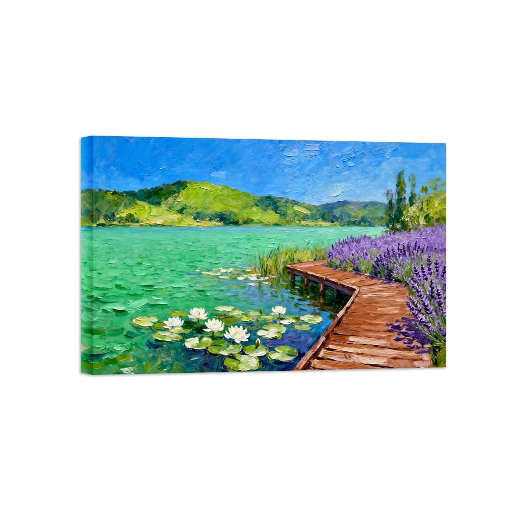 Ozpwbvy Wrapped Canvas Lake Bridge Landscape Canvas Wall Art Picture 80X120cm Framed