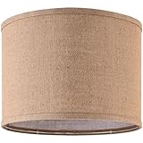 Natural Burlap Linen Lampshade Drum Lamp Shade 13``Top x 13``Bottom x 10``High(Spider) Brown Medium Modern Lamp Shades for Table & Bedside Lamp - Top and Bottom Self Trim Lampshades Replacemen