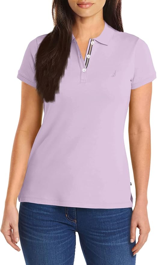 Nautica Women's 3-Button Short Sleeve Breathable 100% Cotton Polo Shirt