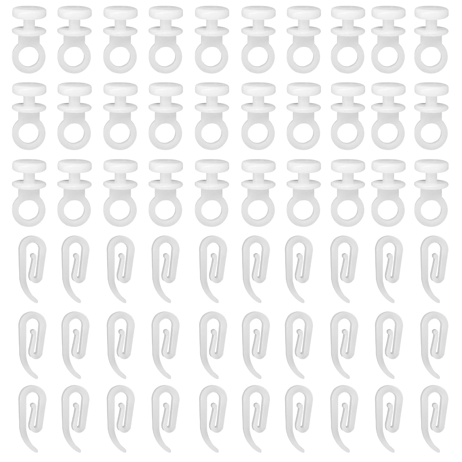 200 Pcs Curtain Hooks Set, 100 Pcs White Plastic Curtain Track Rail Gliders Rings with 100 Plastic Drapery Curtain Hooks, Ceiling Curtain Rail Slider Rollers Hook for Windows, Doors & Shower Curtains