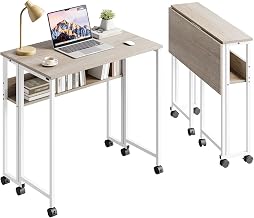 Dripex Small Folding Desk with Storage Space and Wheels, Space Saving, Folding Table for Home Office, Study, Wood, 80 x 50 x 75 cm