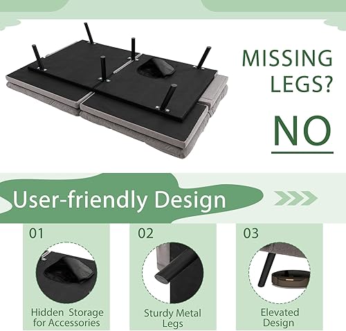 Miniatura 8 de KOMFOTT Sofá cama futón, sofá futón convertible de tela de lino con respaldo y reposabrazos ajustables, patas de metal, sofá biplaza moderno, sofá