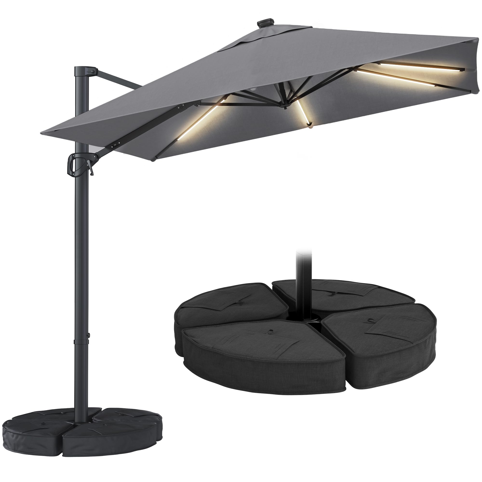 HOMRELEXA Sonnenschirm 300 x 300 cm Rechteckig mit Ständer und Kurbel, Gartenschirm mit Kreuzsockel, 360°Drehbar Parasol Windfest Gartenschirm Wasserdicht Marktschirm für Garten Deck Outdoor