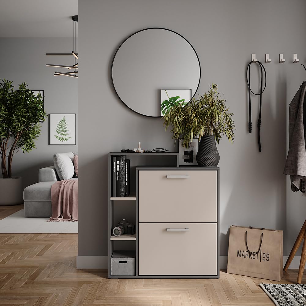 Vicco Schuhkipper Orlando, Anthrazit/Greige, 80 x 90 cm | mit zwei Klappregalen zur platzsparenden Schuhaufbewahrung
